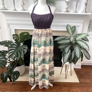 Anthropologie Maeve Bohemian Vintage Maxi Cotton Silk Dress Size 10